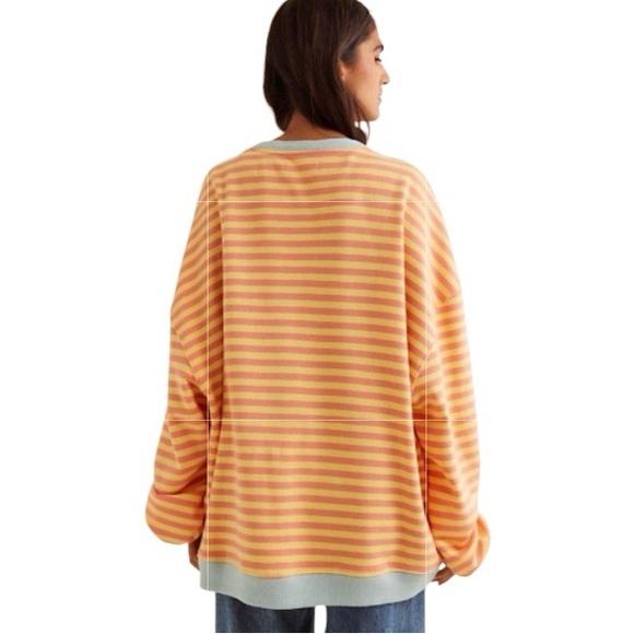 Free People We the Free XL Classic Striped Oversized Crewneck In Tangeri… - Picture 3 of 11